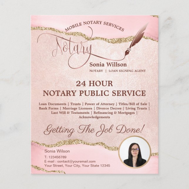 Mobile Notar & Loan Signature Agent Pink Agate Fly Flyer (Vorne)