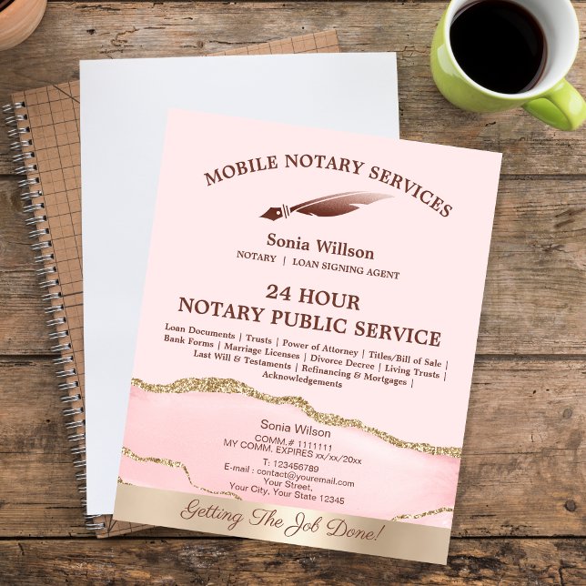 Mobile Notar & Loan Signature Agent Pink Agate Fly Flyer (Von Creator hochgeladen)