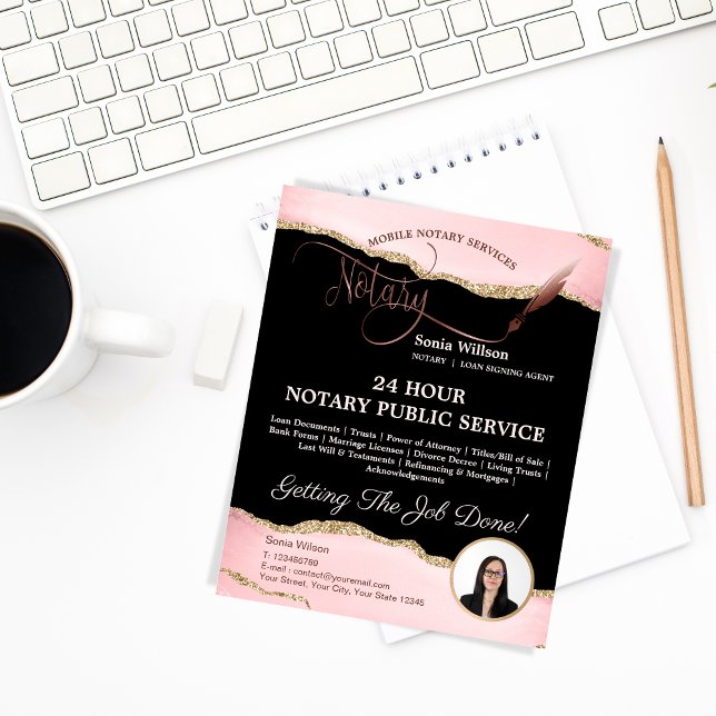 Mobile Notar & Loan Signature Agent Pink Agate Fly Flyer (Von Creator hochgeladen)