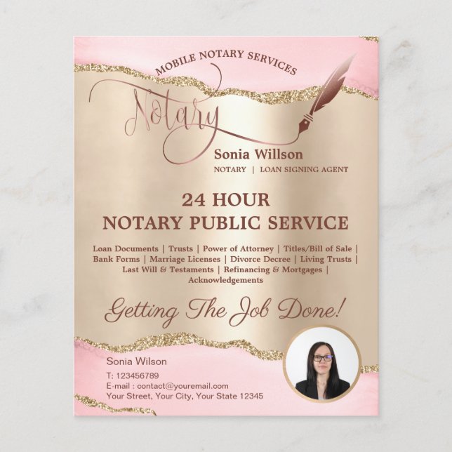 Mobile Notar & Loan Signature Agent Pink Agate Fly Flyer (Vorne)