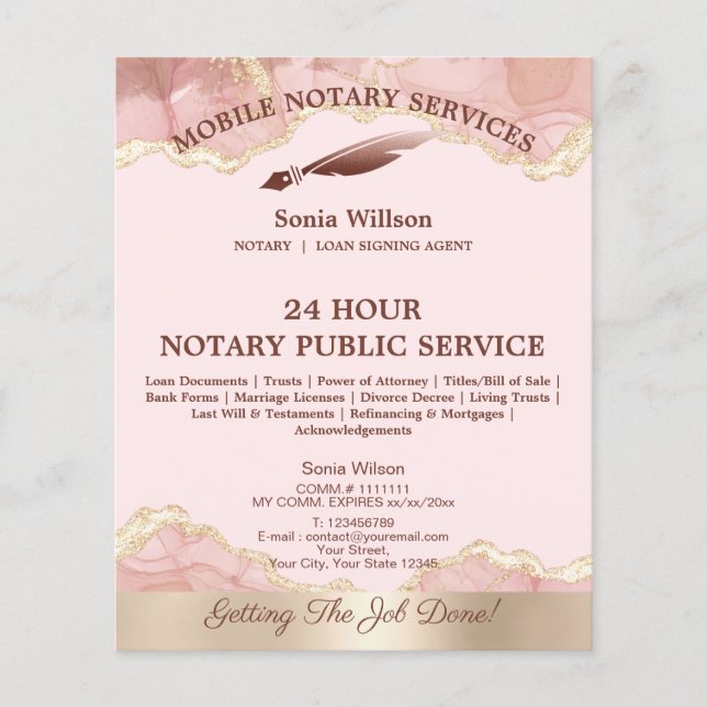 Mobile Notar & Loan Signature Agent Pink Agate Fly Flyer (Vorne)