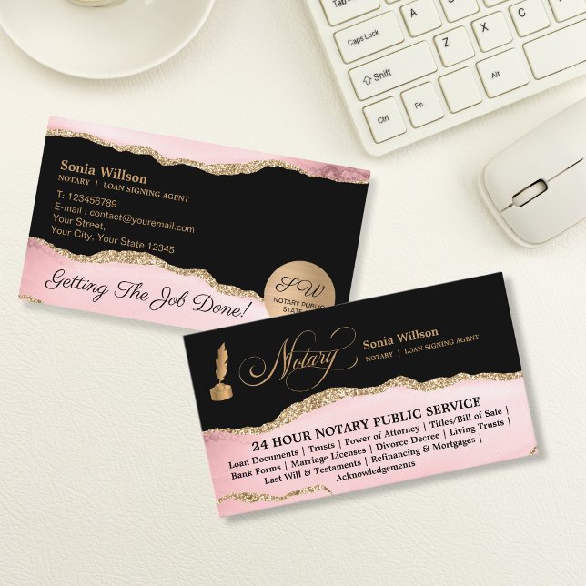 Mobile Notar & Loan Signature Agent Pink Agate Fly Visitenkarte (Von Creator hochgeladen)