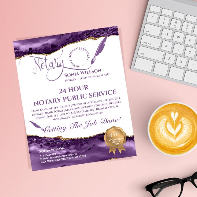 Mobile Notar & Loan Signing Agent Aquamarin Agate  Flyer (Von Creator hochgeladen)