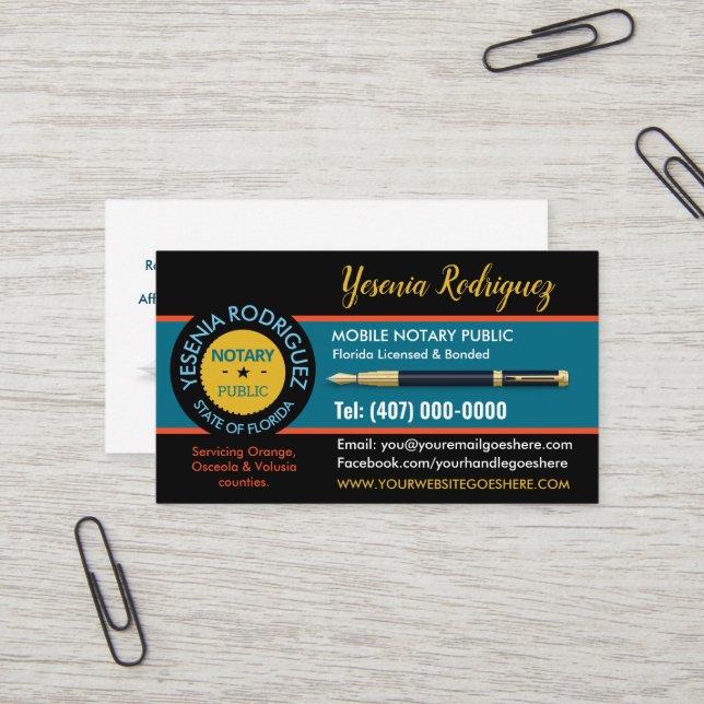 Mobile Notar Public Business Card Visitenkarte (Vorderseite/Rückseite Beispiel)