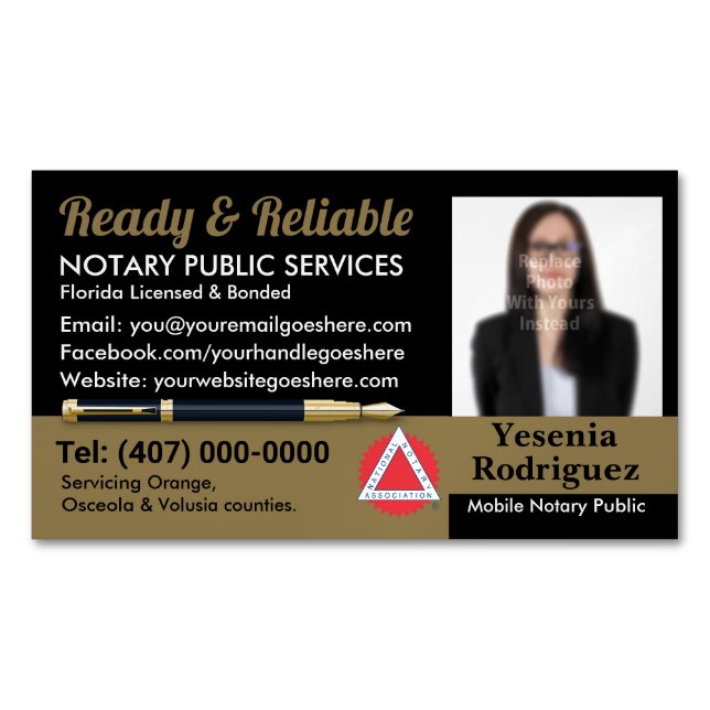 Mobile Notar Public Customizable Foto Business C Magnetische Visitenkarte (Vorderseite)