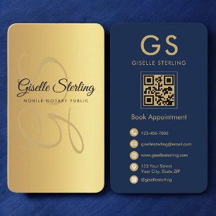 Mobile Notar Public Gold Navy Blue QR Code Visitenkarte