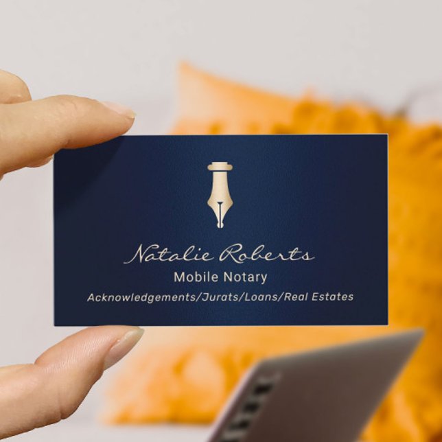 Mobile Notar Public Golden Signature Pen Navy Blue Visitenkarte (Von Creator hochgeladen)