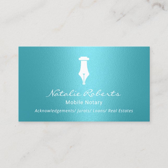Mobile Notar Public Golden Signature Pen Turquoise Visitenkarte (Vorderseite)