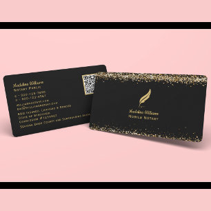 Mobile Notar Quill QR Code Black Gold Visitenkarte