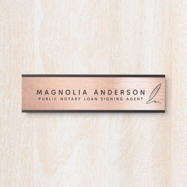 Mobile Notar Quill Rose Gold Brushed Metal Türschild (Vorderseite )