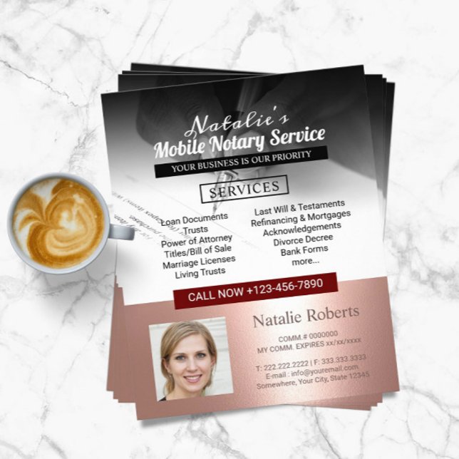 Mobile Notar Service Rose Gold Border Foto Flyer (Von Creator hochgeladen)