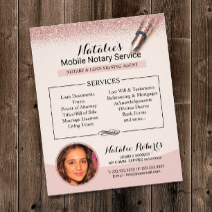 Mobile Notar Service Rose Gold Glitzer Foto Flyer