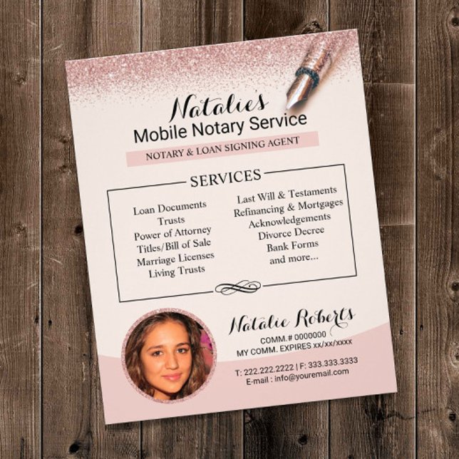 Mobile Notar Service Rose Gold Glitzer Foto Flyer (Von Creator hochgeladen)