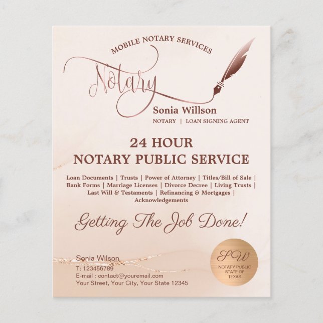 Mobile Notar- und Kreditsignatur Rosa-Gate-Fliege Flyer (Vorne)