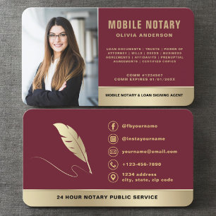 Mobile Notar-Unterschriftsagent Burgund Gold Foto Visitenkarte