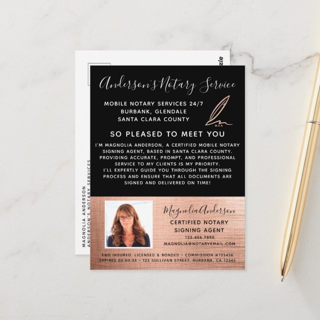 Mobile Notare Service Rose Gold Foto Marketing Postkarte (Vorderseite/Rückseite Beispiel)