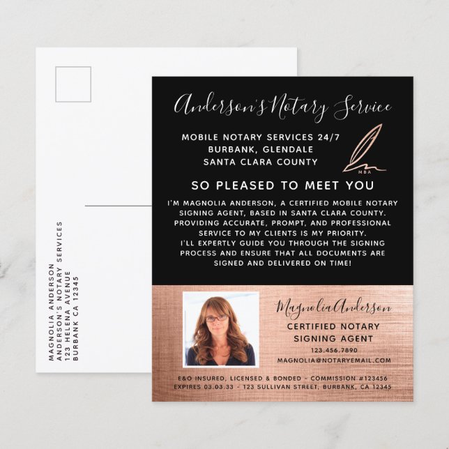 Mobile Notare Service Rose Gold Foto Postkarte (Vorne/Hinten)