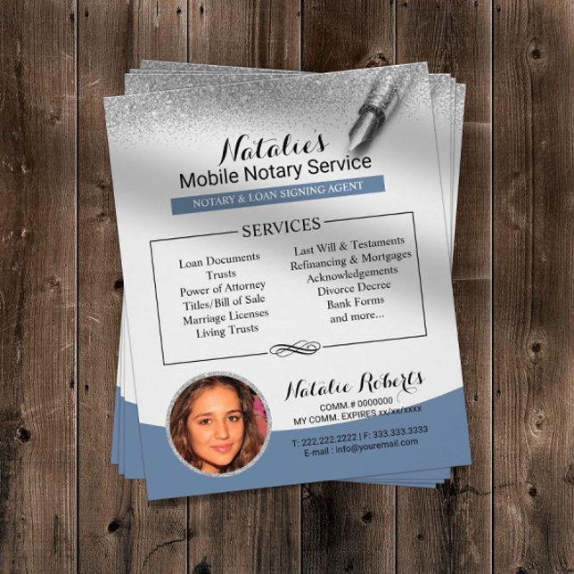 Mobile Notare Service Silver Glitzer Blue Foto Flyer (Von Creator hochgeladen)