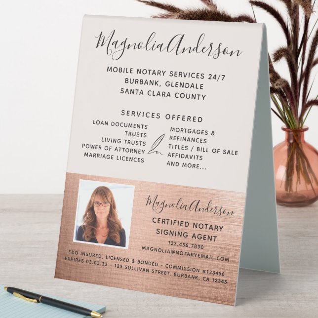 Mobile Notare Services Rose Gold Foto Tischaufsteller (In Situ (Tisch))