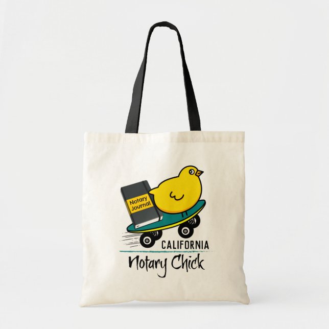 Mobile Notary Chick Riding Skateboard Kalifornien Tragetasche (Vorne)