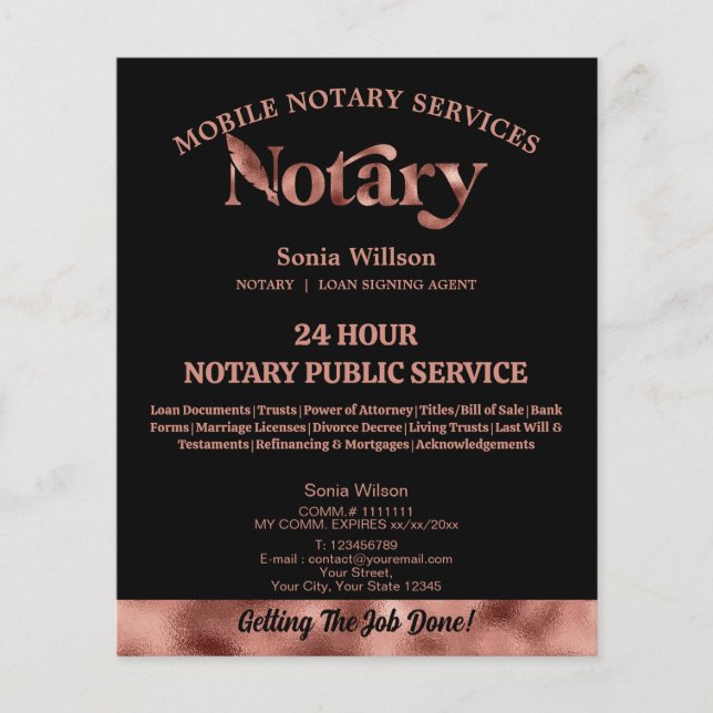 Mobile Notary & Loan Signing Agent Rose Gold Pen Flyer (Vorne)