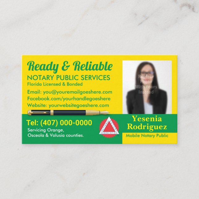 Mobile Notary Public Customizable Photo Business C Visitenkarte (Vorderseite)