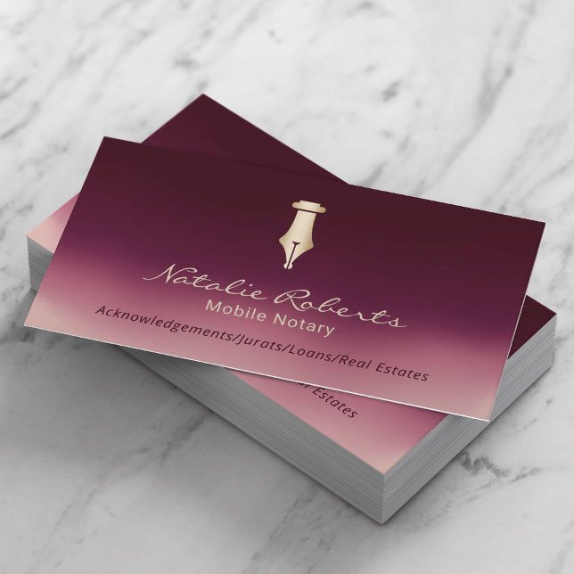 Mobile Notary Public Gold Signature Pen Burgundy R Visitenkarte (Von Creator hochgeladen)