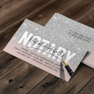 Mobile Notary Public Rose Gold Silver Glitzer Visitenkarte