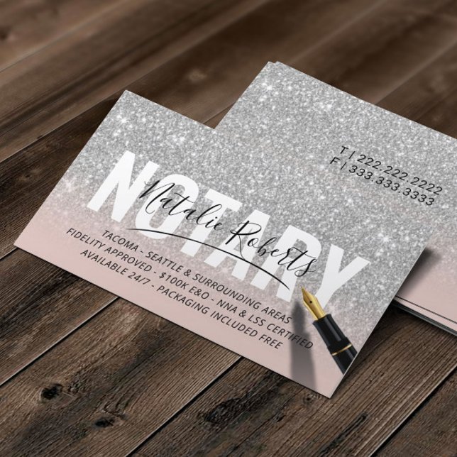 Mobile Notary Public Rose Gold Silver Glitzer Visitenkarte (Von Creator hochgeladen)