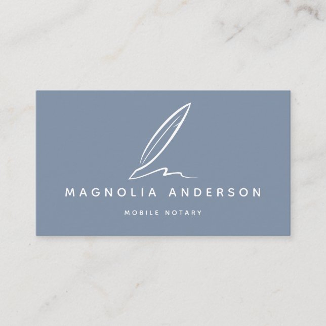 Mobile Notary Quill | Blau weiß Visitenkarte (Vorderseite)