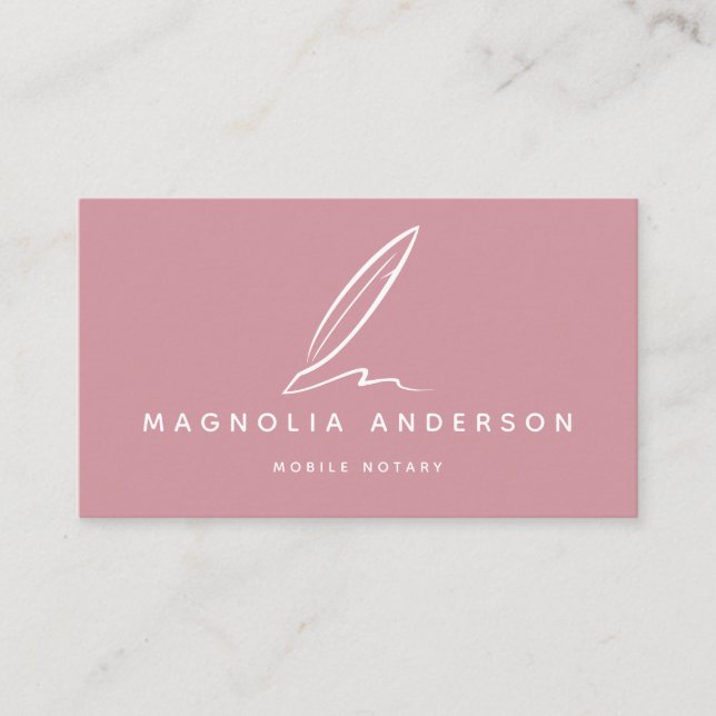 Mobile Notary Quill | Rosa weiß Visitenkarte (Vorderseite)