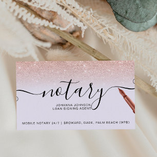 Mobile Notary Rose Gold Glitzer Lavendel Visitenkarte