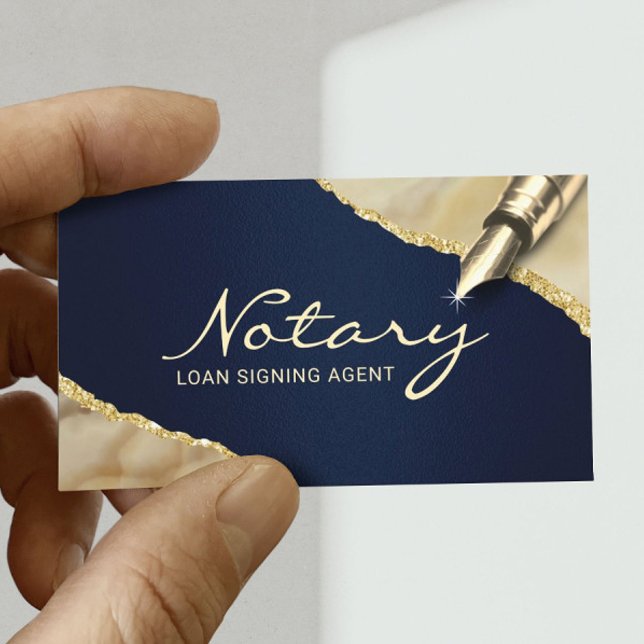 Mobile Notary Signing Agent Navy & Gold Agate Visitenkarte (Von Creator hochgeladen)