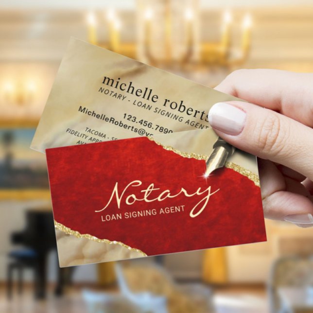 Mobile Notary Signing Agent Red & Gold Agate Visitenkarte (Von Creator hochgeladen)