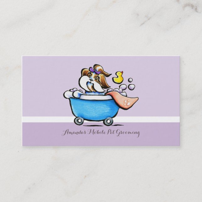 Mobile Pet Groomer Shih Tzu Lila Ernennung Terminkarte (Vorderseite)