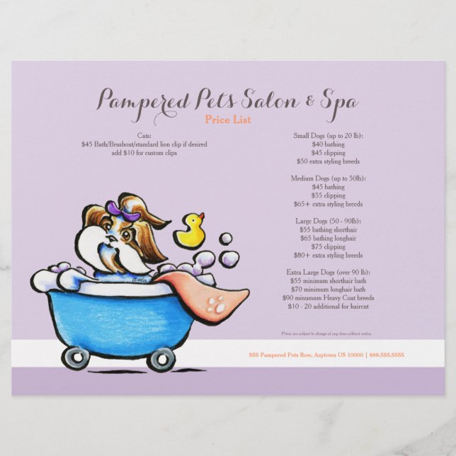 Mobile Pet Groomer Shih Tzu Lila Preis Flyer (Vorne)