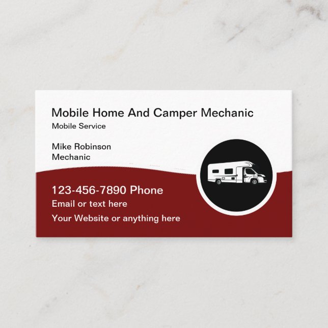 Mobile RV And Camper Repair Mechanic Visitenkarte (Vorderseite)