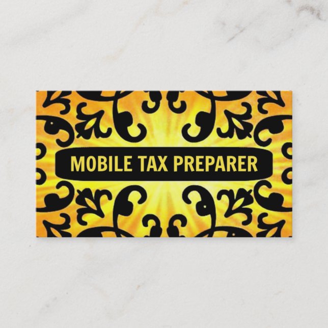 Mobile Tax Preparer Sunshine Damask Business Card Visitenkarte (Vorderseite)