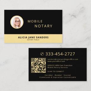 Mobiler Notar-Foto QR professionell schwarz gold Visitenkarte