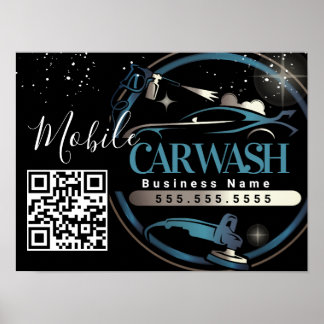 Mobiles Autowasch-Detailing - Geschäftslogo QR-Cod Poster
