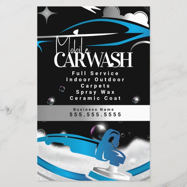 Mobiles Autowasch-Detailing-Logo Blau Flyer (Vorne)
