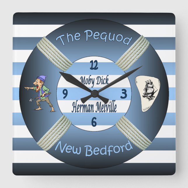 Moby-Dick ~ das Pequod ~ Herman Melville Quadratische Wanduhr (Vorderseite)
