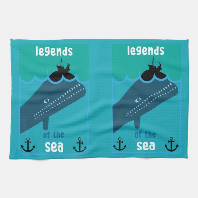 Moby Dick Sea Fantasy | Sonnenlicher Ozean und See Geschirrtuch (Horizontal)