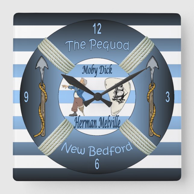 Moby-Dick ~ The Pequod ~Herman Melville ~Capt Ahab Quadratische Wanduhr (Vorderseite)