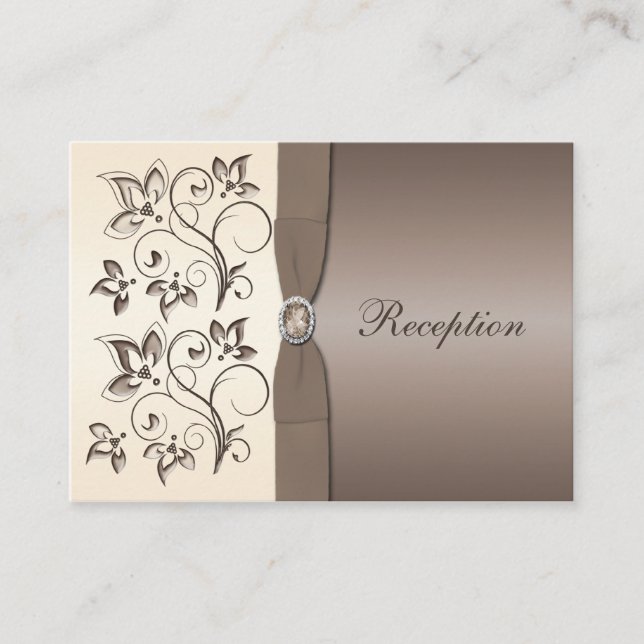 Mocha and Ivory Floral Empfang Card Begleitkarte (Vorderseite)