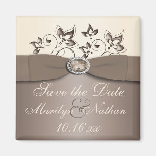 Mocha and Ivory Floral Wedding Favor Magnet