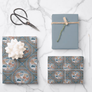 Mocha & Aquamarin Abstrakt Accent Mandala Diamond  Geschenkpapier Set