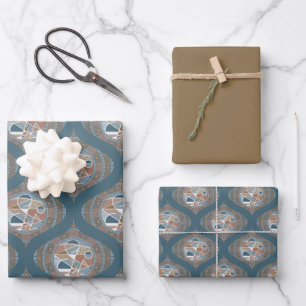 Mocha & Aquamarin Abstrakt Accent Mandala Retro Og Geschenkpapier Set