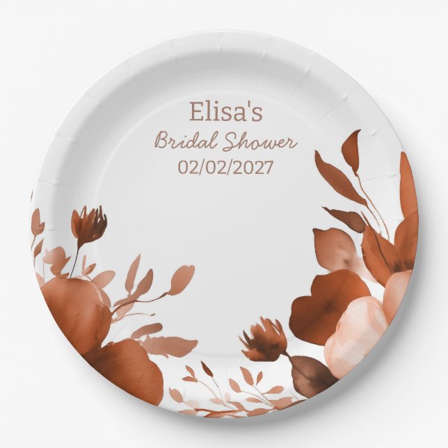 Mocha Blooms Wasserfarbe Benutzerdefiniertes Braut Pappteller (Vorderseite)