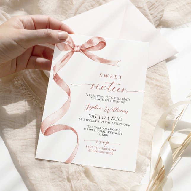 Mocha Bow Sweet 16 Birthday Einladung (Von Creator hochgeladen)